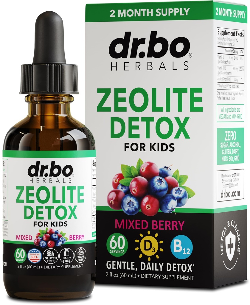 Detox Zeolite dla dzieci krople płynne - Advanced Clinoptilolite with Pure Vitamins B12 & D - Kids Gentle Body Daily Cleanse Focus & Speech Extra Clinoptilolite Zeolite Drops Detox Cleanse Supplement 2oz