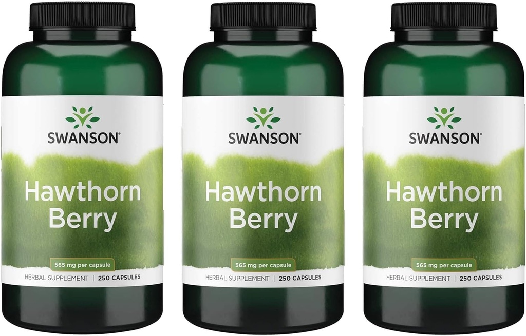 Suplement Swanson Hawthorn Berry - przeciwutleniacz flawonoidy (250 kapsułek, 565 mg każdy) 3 opakowania