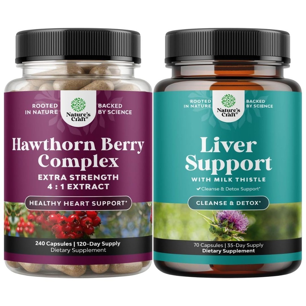 Zestaw dodatkowych sił Hawthorn Berry Kapsułki - Wyciąg trawienie i suplement zdrowia serca i czyszczenia wątroby i Detox & Repair Formuła - Herbal Liver Support Supplement