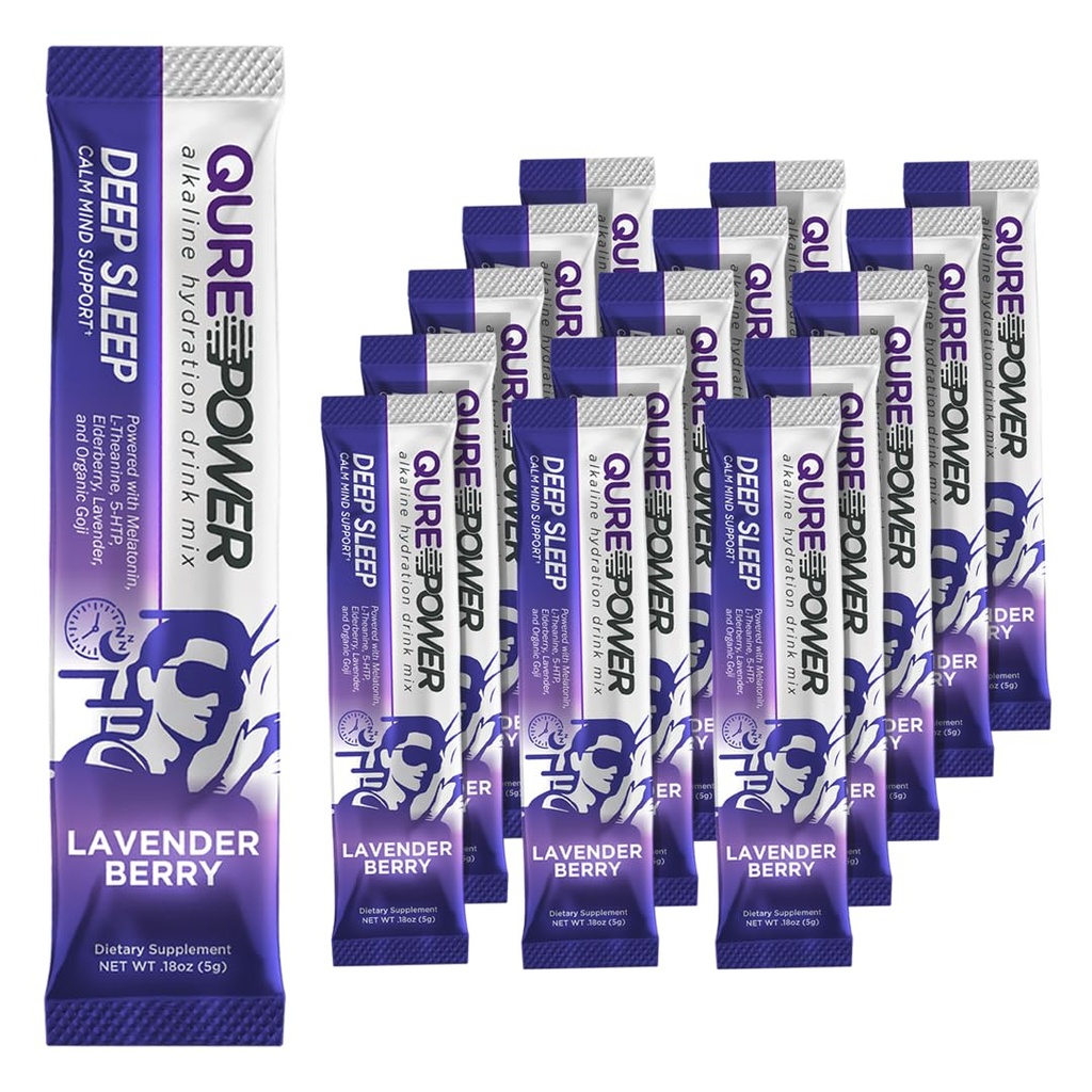 QURE Deep Sleep Aid Drink Mix w / 5 mg Melatonina i L- Theanina na odstresowanie 124; Non - Habit Forming Magnezu & 5 - HTP Proszek Drink 124; Nawodnienie alkaliczne 124; 15 Kijów (1 pudełko)