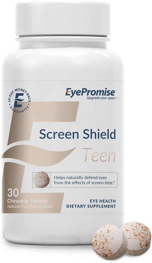 EyePromise Shield Teen Eye Witamina - 30- Count, 30- Day Supply - Suplement do oczu do żucia dla dzieci z Zeaksantyną, Luteina, Cynk i Witaminy dla zmęczonych, Napięte oczy