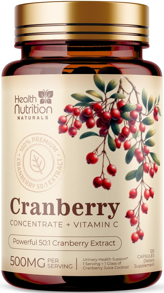 Pigułki żurawinowe Suplement 25,000mg - Świeże Żurawinowy równoważny proszek Ekstrakt z witamin C & E - Urynary Tract Health Support, Cran Berry Fruit, Formuła bez cukru, Butelki w USA - 120 Kapsułki