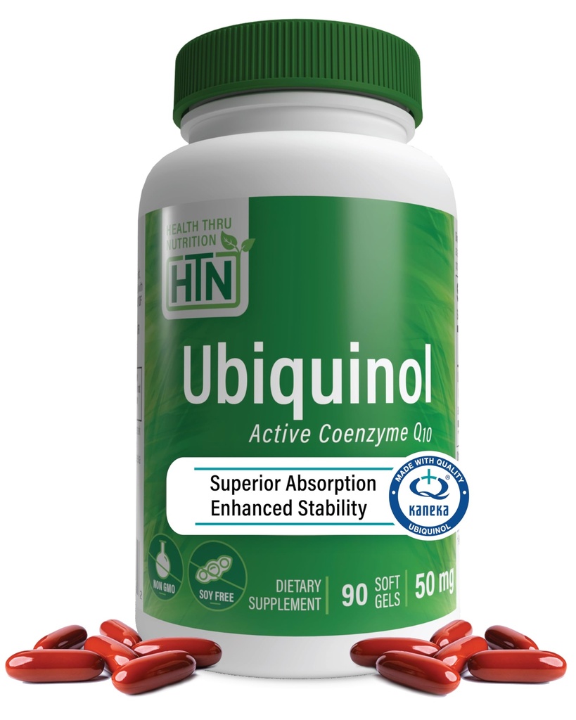 Zdrowie Thru Nutrition Ubiquinol 50mg 90 Softgels jako Kaneka QH Zredukowane CoQ- 10 Zstabilizowane 124; Stabilizowane - 3. strona Tested 124; Zwiększona dostępność biologiczna 124; Kardioviral & Mitochondria Function Support