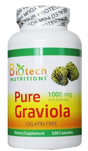 Czysta Graviola Annona Muricata, 1000 mg Podawanie, 120 Kapsułek roślinnych