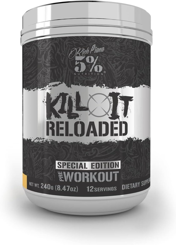 5% odżywka bogata Piana Kill It Reloaded High Stim Pre- Workout 124; Ultra Energy, Focus, Power & Endurance Citruline, GlycerSize, Nitrosigine, Kreatyna, Cholina, Huperzine A (Maui Twist), 1 opakowanie, 8.47 Ounce