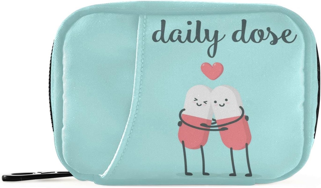Naanle Cartoon Pills Heart Pill Box 7 Day Case Bag Travel Organizator z Zipper Portable Weekly Compact Rozmiar dla posiadacza suplementu witaminy A Cartoon Red Blue 4,6 x 3,14 x 1,88 Inch 0,12 kg