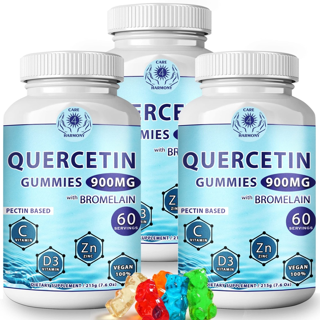 (3Pack) Quercetin Gummies - Quercetin with Bromelain Witamina C + Cynk Witamina D3 - Suplementy do żucia Quercetin 900mg - Quercetin dla dzieci i dorosłych (3)