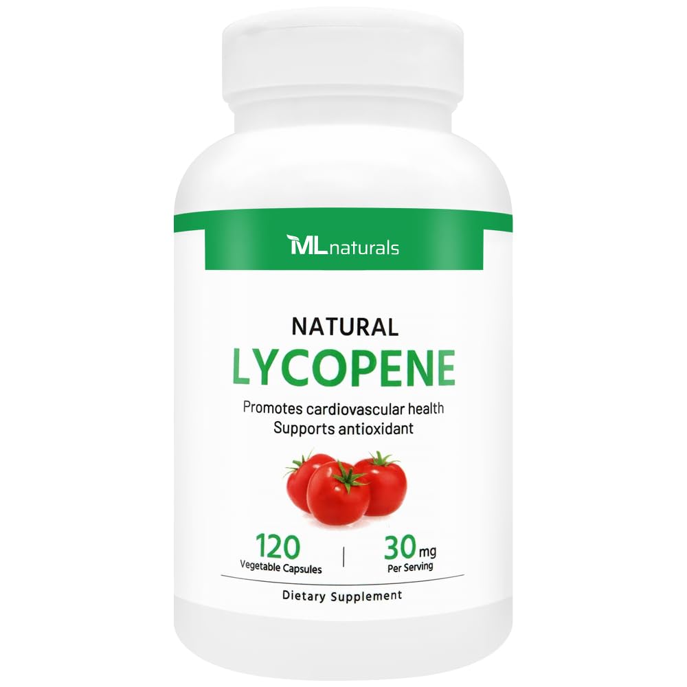 ML Naturals Natural Lycopene 30 mg 120 Kapsułki roślinne. Przeciwutleniacz i wsparcie immunologiczne, Zdrowie układu sercowo- naczyniowego i prostaty, NSF- Certified & cGMP- Compliant, Third-Party Lab Tested