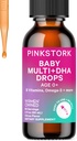 Pink Bocian Baby Liquid Multivitamin Drops, Baby & Toddler Witamina Drops z DHA, Witamina C, D, B12 i Cholina do wspierania zdrowia mózgu i funkcji immunologicznych - 2 fl oz, 2 Dostawa miesiąc