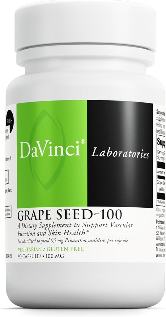 DAVINCI Labs Grape Seed - 100 - Suplement diety do wsparcia układu immunologicznego, funkcji naczyniowej i zdrowej skóry * - 100 mg Grape Seed Extract per Serving - Gluten- Free - 90 Kapsułki wegetariańskie