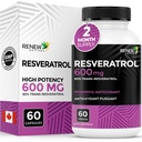 Renew Actives Resveratrol Supplement 600mg per Serving - Kompleks przeciwutleniaczy o dużej mocy z 50% Trans- Resveratrol - Supports Cellular Health & Longevity - Made in Canada - 60 Vegan kapsułki