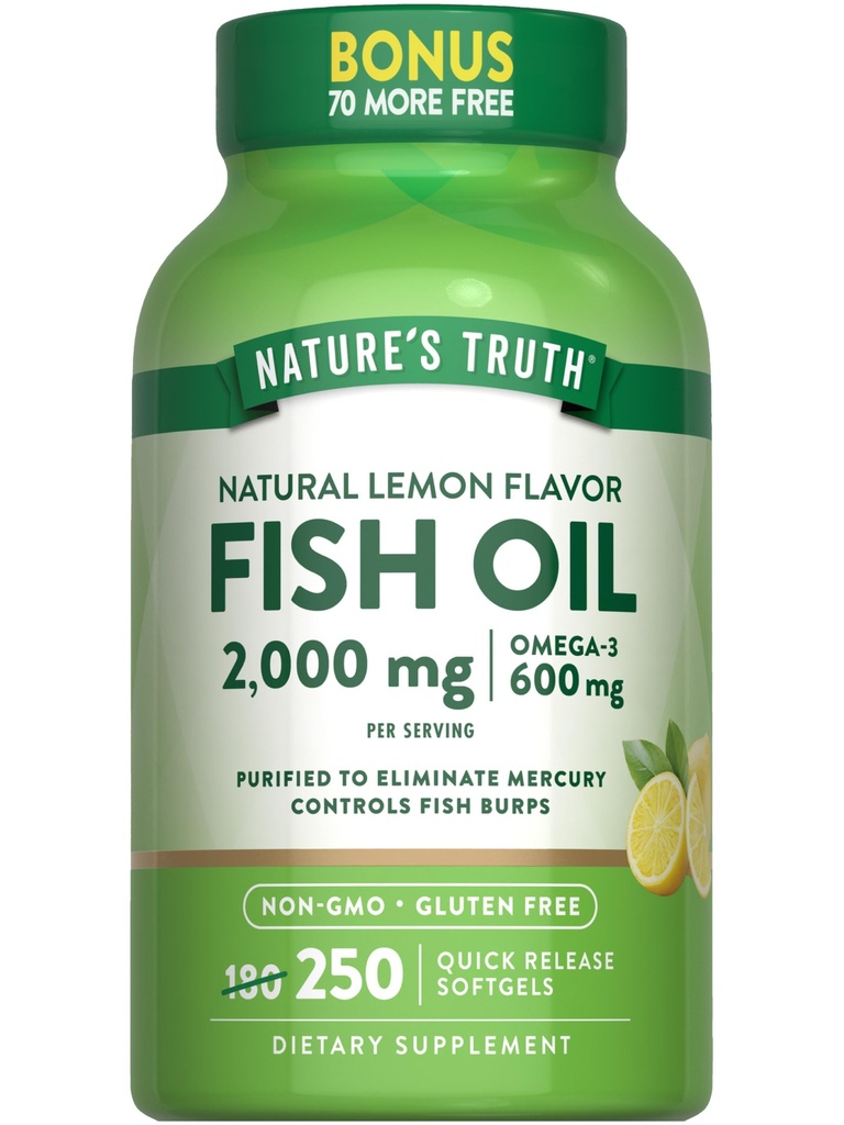 Nature 's Truth Fish Oil 2000 mg Xiv 124; 600 mg Omega 3 Xiv 124; 250 Softgels Xiv; Natural Lemon Flavor Xiv 124; Non-GMO and gluten Free Supplement