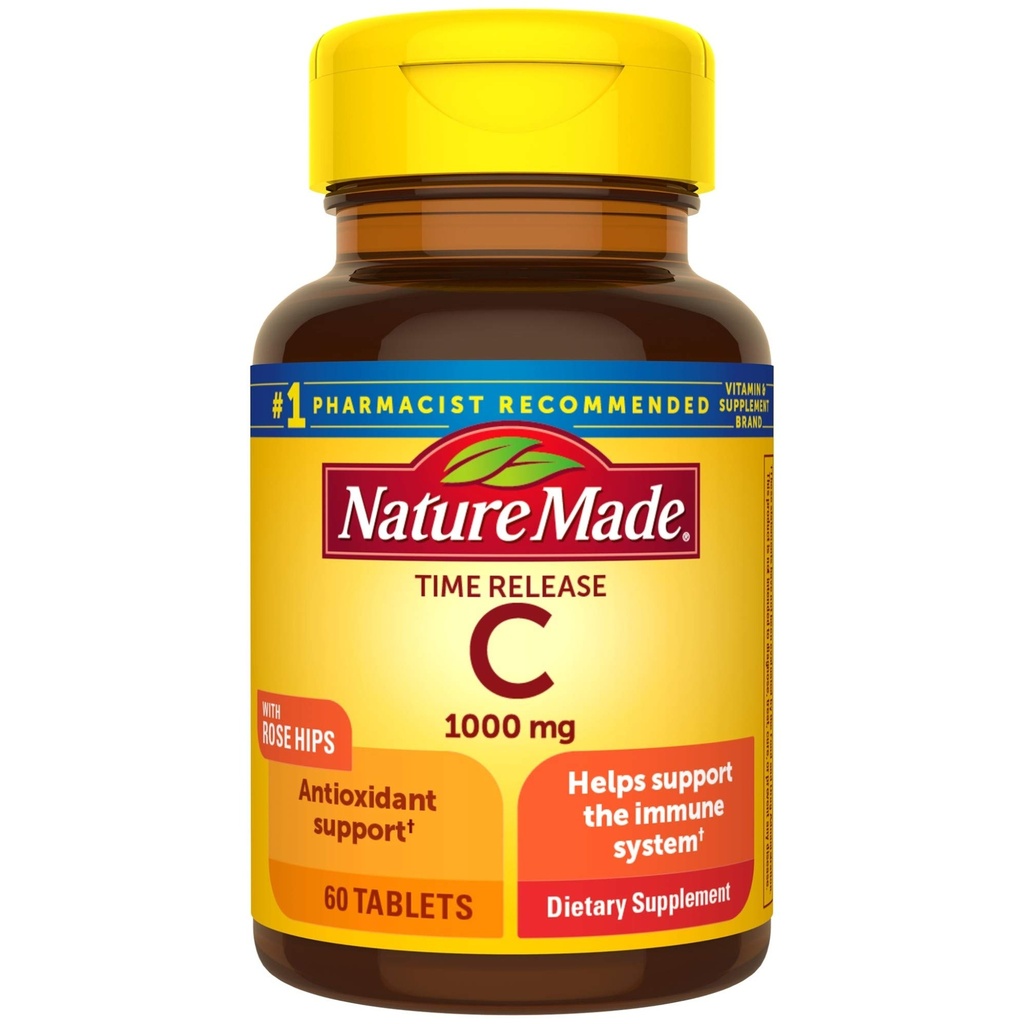 Nature Made Witamina C 1000 mg tabletki uwalniające czas z Rose Hips, 60 Licznik (Opakowanie może Vary)