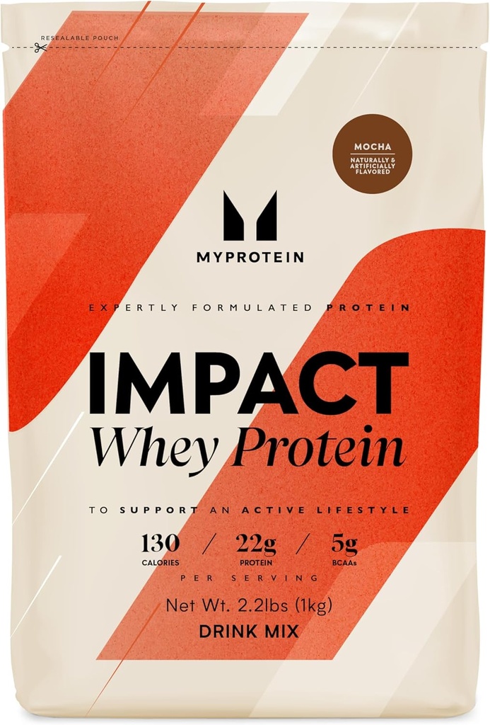 Myprotein Impact Serwatka Białko w proszku, 2,2 Lbs (31 Służenia) Mocha, 22g Białko & 5g BCAA Na Podawanie, Wstrząsnąć dla najwyższej wydajności
