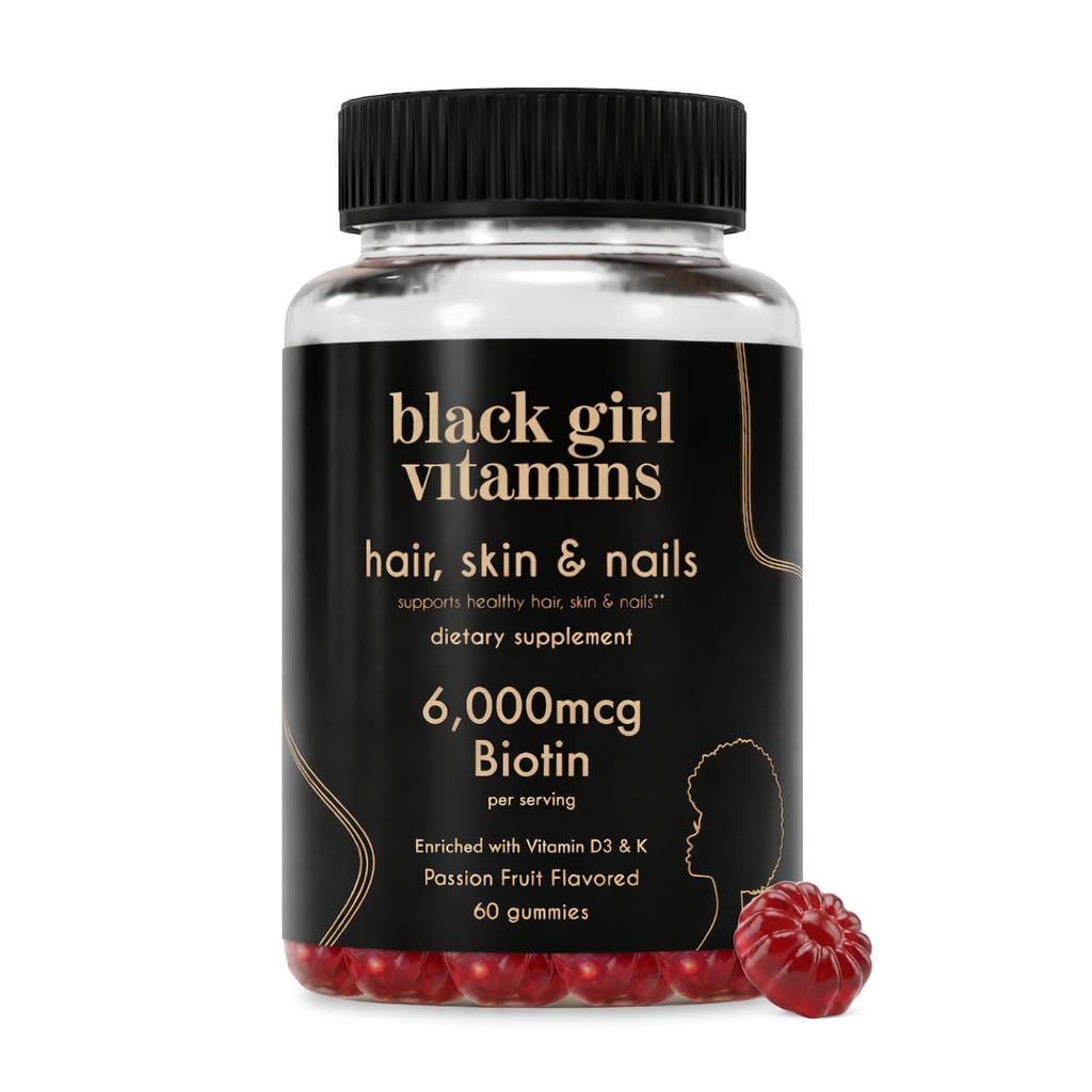 Czarna dziewczyna Witaminy - Włosy, Skóra, i Gumiaki Nails z Biotin (6000 µg), Cynk, Żelatyna wolna, Witamina A, i Witamina E - Gluten- Free. Made in The USA (Passion Fruit, 60 Count) 30 Day Supply
