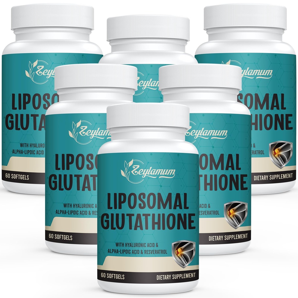 2400 MG Liposomal Glutathione Softgels, Max Absorption, Active Form L- Glutathione Reduced (GSH), z kwasem hialuronowym, Resveratrol, Master Antioksydants for Detox, Mózg, System immunologiczny, 360 Softgels