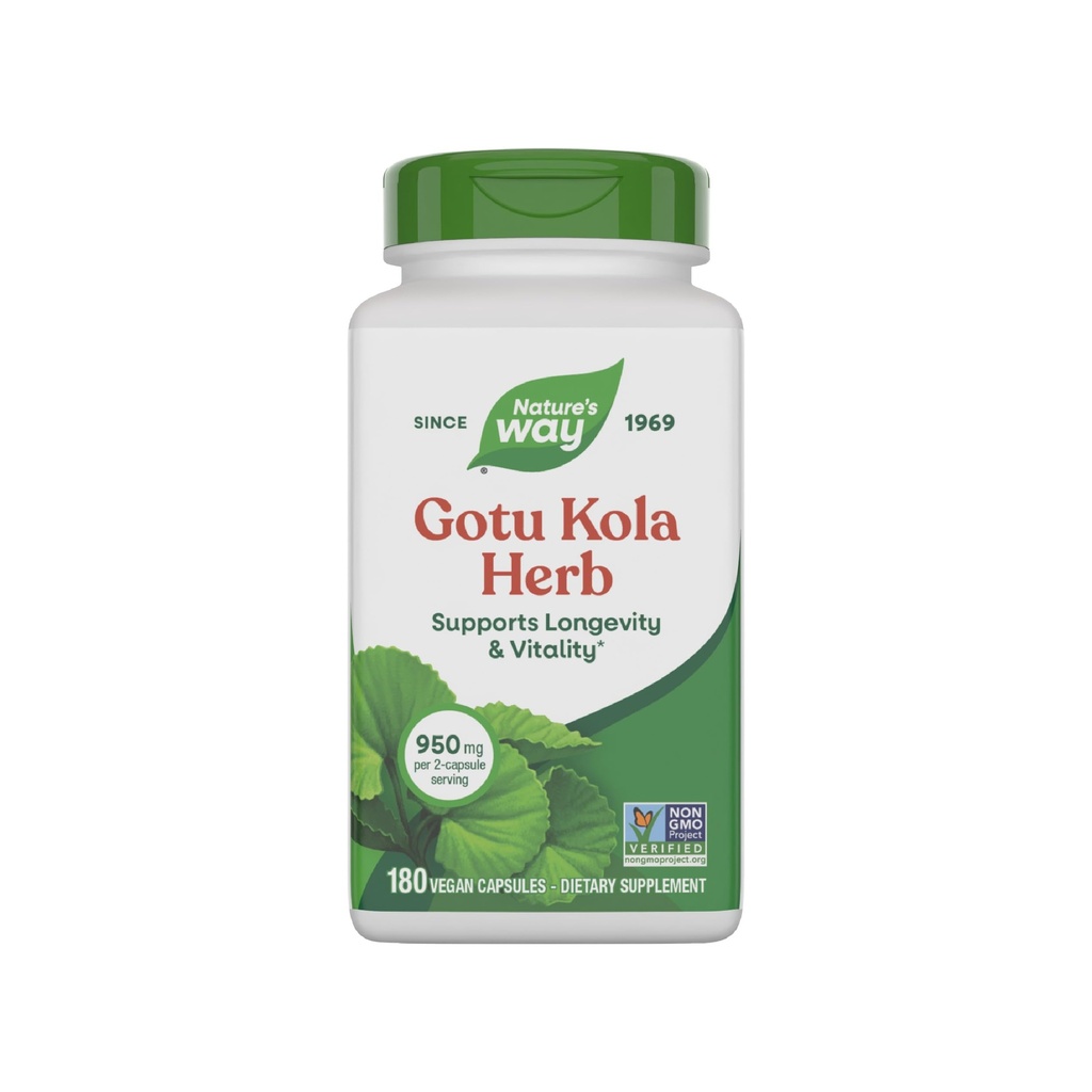 Nature 's Way Gotu Kola Herb, Supports Longevity and Vitality *, 950 mg na 2- Capsule Serving, Non-GMO Project Verified, 180 Capsules (Packaging May Vary)