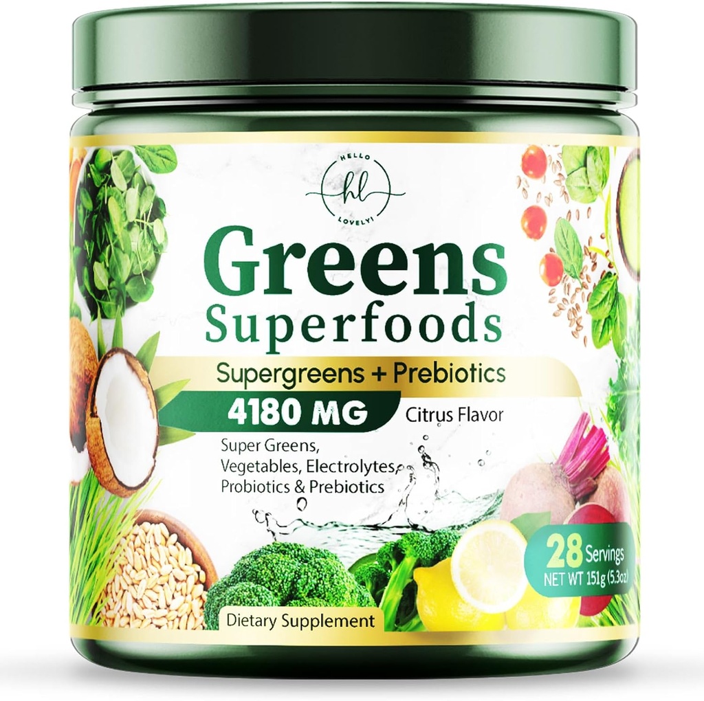 Zielony proszek Superfood - Premium Organic Super Zielone Sok w proszku - Pakowane z probiotyki, Trawa pszenna, Enzymy, Spirulina, Chlorella dla Digestive & Gut Zdrowie, Smoothie Drink Mix - 28 Słupki