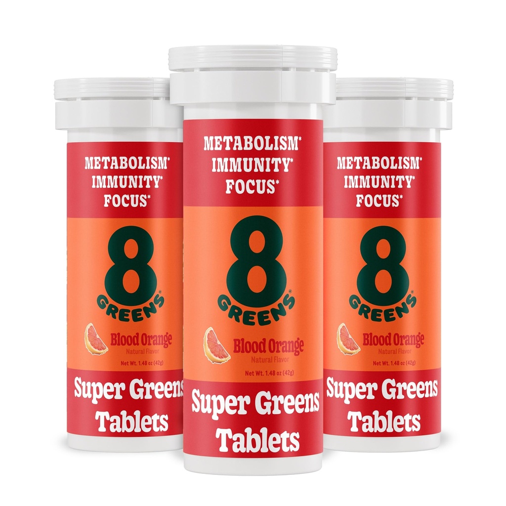 8Zielone tabletki Supergreens 124; Super Zielone tabletki w proszku Superfood Tablet, Metabolizm Immunitet & Focus, Codziennie Zielone tabletki effervescent, Organic: Aloe Vera, Spirulina, Chlorella, Pomarańcza krwi, 30 Służenia