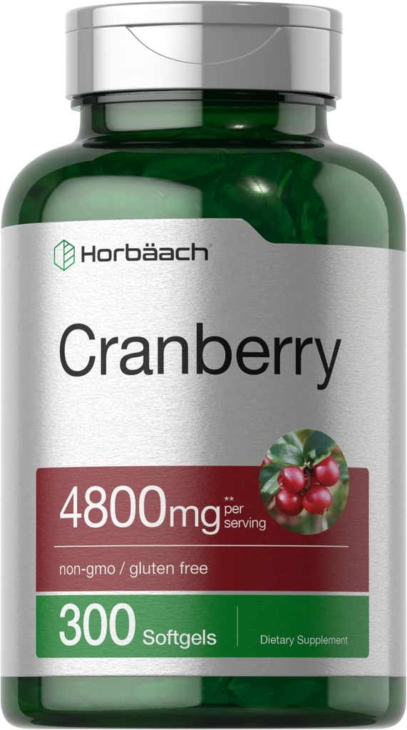 Horbäach Cranberry Pills 4800mg Nether124; 300 Softgels Nether124; Non- GMO, Gluten Free Supplement Nether124; from Concentrat Extract