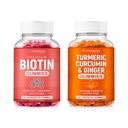Biotin & Turmeric Vegan Gummies Combo 124; Max Siła Wzrost włosów, Zdrowie skóry, i ogólne Wellness 124; 10000mcg Biotin & 95% Znormalizowane kurkumina turmerowa 124; Naturalny, Non-GMO i suplement gluten- wolny