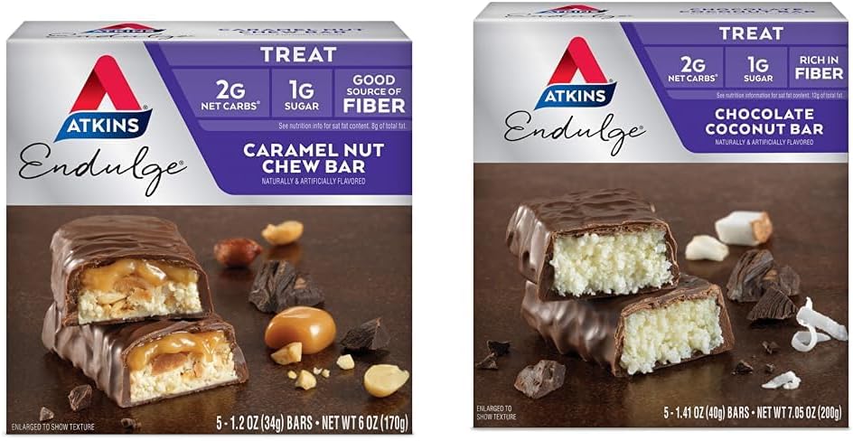 Atkins Endulge Karmel Nut Chew & Czekoladowe batoniki kokosowe, 1 g cukru, 5 Hrabia