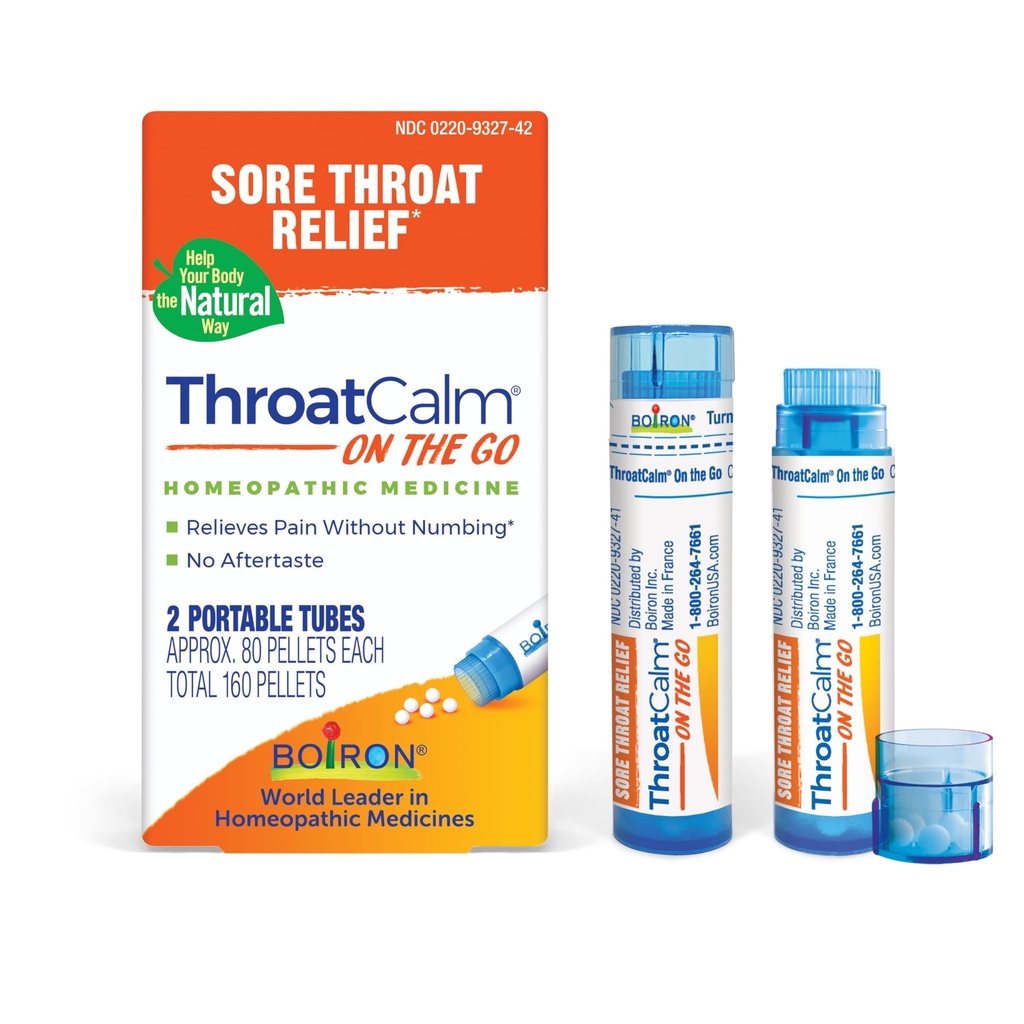 Boiron ThroatCalm On The Go Travel Essential for Relief of Sore Throat, or Scratchy, Red or Dry Throat, and Hoarseness - 2 Count (160 Pellets)