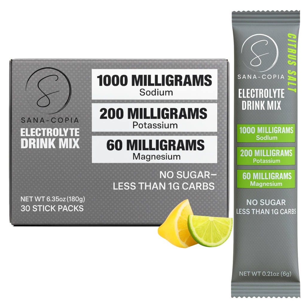 Pakiety nasączone elektrolitem: 1000mg sodu, potasu i magnezu Citrus Sól w proszku do nawilżenia, zero cukru - 30 Lemon Limonka w proszku elektrolitu, Do nawilżenia lub odwadniania