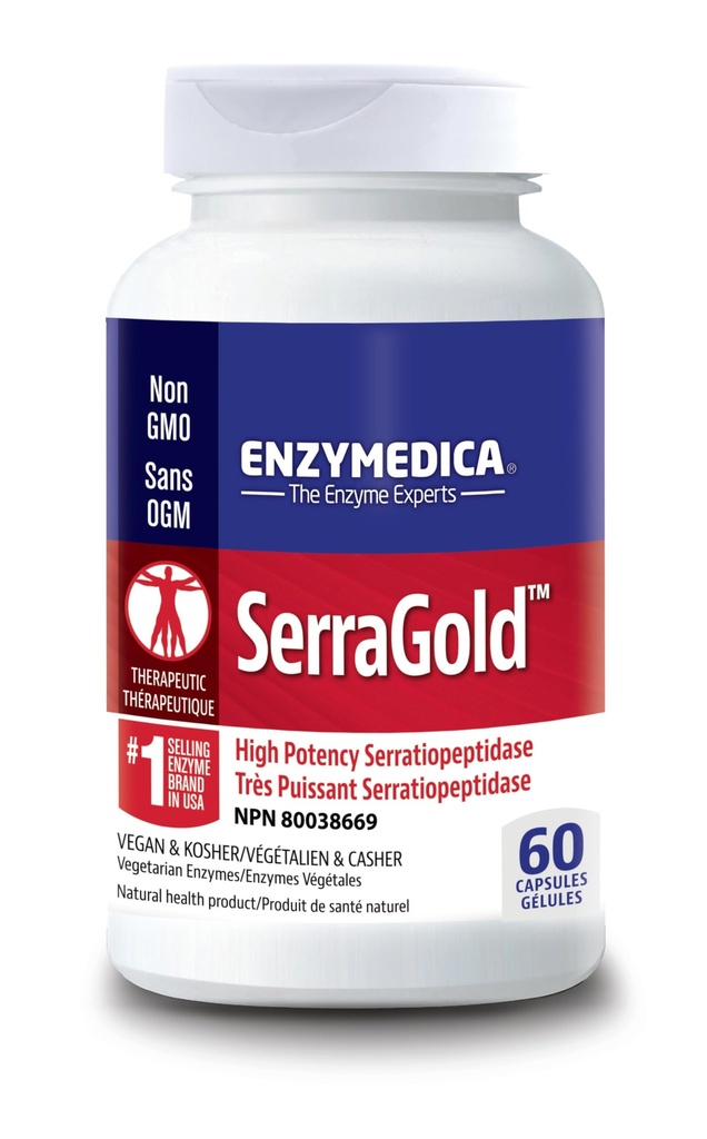 Enzymedica, SerraGold, suplement enzymatyczny serrapeptazy o dużej mocy, wspomaga układ oddechowy, czynność serca i immunologiczna, 60
