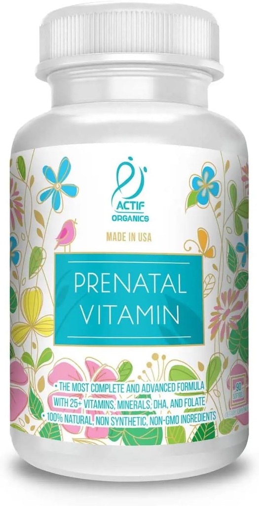 ACTIF Organiczna witamina prenatalna z 30 + Organic Vitamin, 100% Natural, DHA, EPA, Omega 3 i Organic Herbal Blend - Non-GMO, 45 Służenie