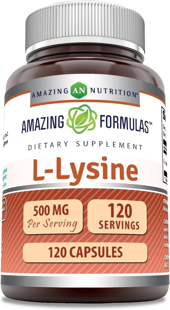 Amazing Supples L- Lysine 500 mg Capsules Amino Acid Supplement Amend124; Non-GMO Amend124; Gluten Free Amend124; Made in USA (120 Count)