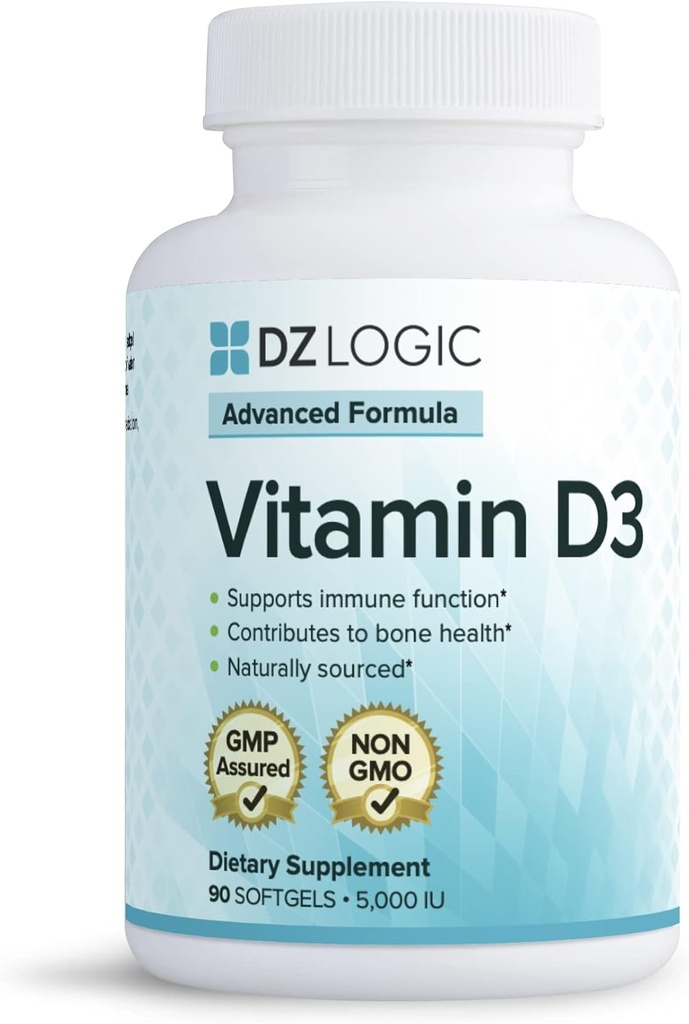 Zaawansowana receptura witaminy D3:: Non- GMO, Gluten Free, GMP Certified:: 90 Softgels 5,000 IU:: Immune Function, Bone Health