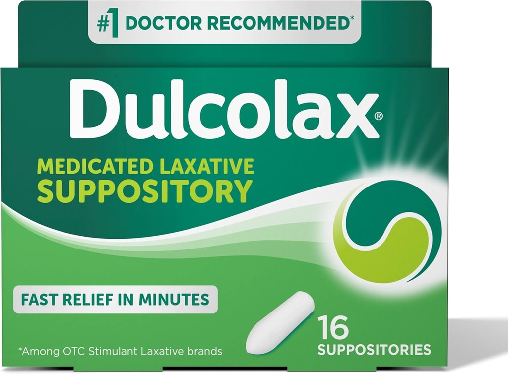 Dulcolax Stymulant Laxative Medicated Supposeria, Przewidywalne i skuteczne Zaparcia Relief, Bisacodyl 10 mg, 16 Liczba