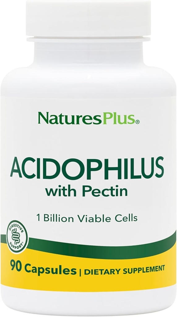 Natury Plus Acidophilus z pektyną - 90 Kapsułek - Suplement Probiotyczny z 1 Miliard żywotnych komórek i pektyn - Wegan, Gluten Free - 90 Sług