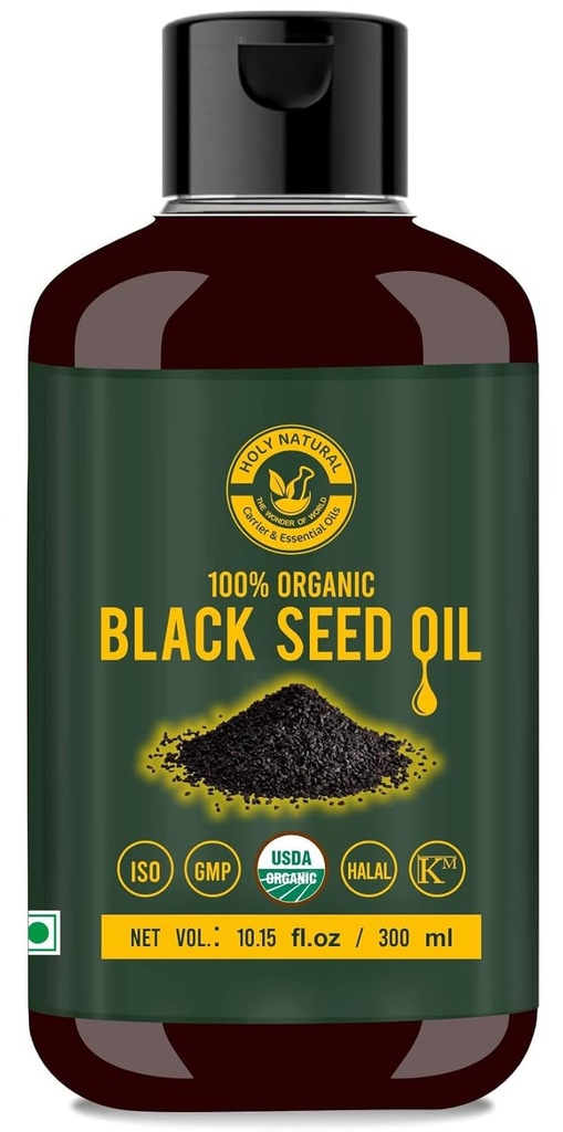 Black Seed / Nigella Sativa / Kalonji Seeds Oil (10.15 fl oz), Virgin Cold- Pressed, Pure & Natural, No GMO, Untreated Black Seed Oil - Źródło Thymoquinone & Omega 3,6 & 9