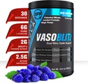 VASOBLITZ Award Winning Dual Nitric Oxide pre Workout z NO3T Azotan argininy, L- Citrulina, Betaine Bezwodny, Lactanian wapnia, Kofeina Free for Muscular Endurance (30 Serving) (Blue Malina)