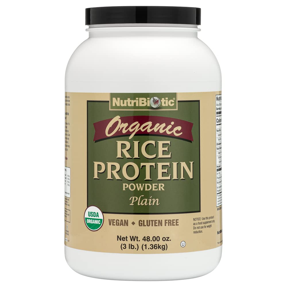 NutriBiotic Certified Organic Rice Protein Plain, 3 Pound | Low Carbohydrate Vegan Protein Powder | Raw, Certified Kosher & Keto Friendly | Made Without Chemicals, GMOs & Gluten | Easy to Digest