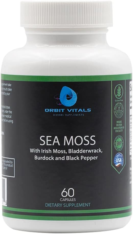 Sea Moss z irlandzkim Moss Burdock Root Bladderwrack & Black Pepper - Żywność ents- Bogate Superfood dla immunologicznego, Digestive, Joint, Skin Health - Wegan, Non-GMO - 60 Irish Moss kapsułki, Made in USA