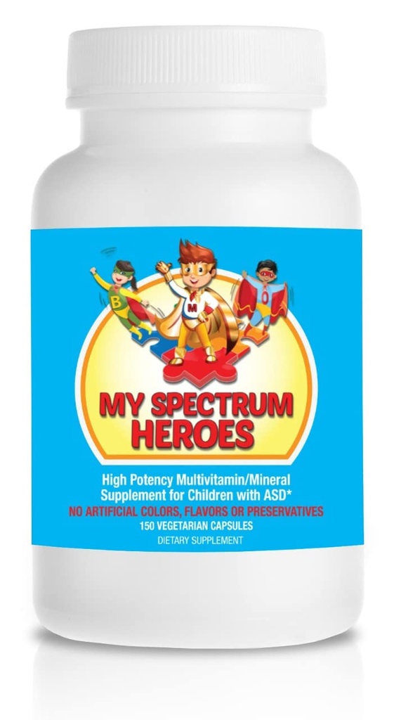My Spectrum Heroes Children 's Multivitamin Supplement - Acetyl- l-karnityna, Cholina, Koenzym Q10, Inositol, MSM, MTHF, NAC for Daily Nutritional Help and Cognitive Health (150 kapsułki)
