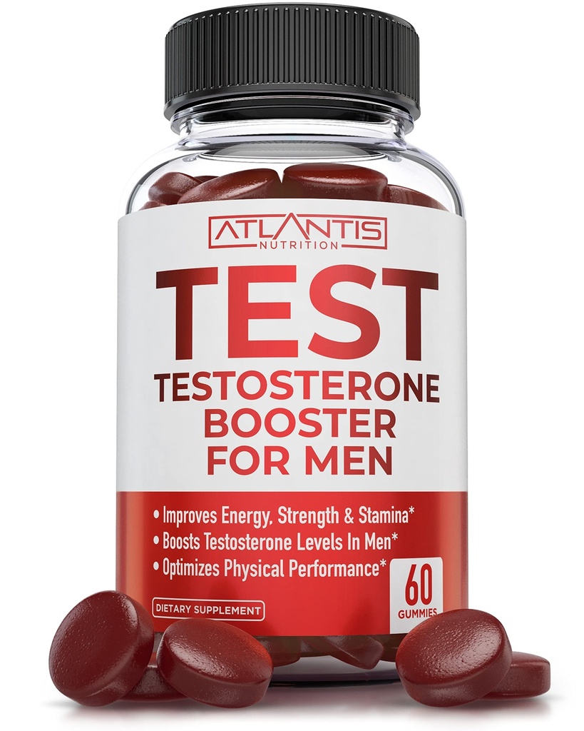 Atlantis Nutrition Testosteron Booster dla mężczyzn Gummies - Mężczyzna Enhancement, Boosts Energy, & Optymalizuje wydajność fizyczną sformułowane w / Tribulus, Horny Goat Weed, Saw Palmetto, Maca Root - 60 Gummies