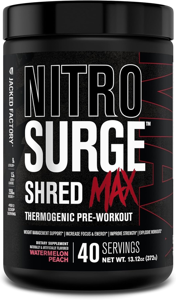 Jacked Factory Nitrosquide Max Precuting - Wysokowydajny termogeniczny proszek do wstępnego treningu dla mężczyzn i kobiet - L Cytrulina, Acetyl L Karnityna, Kofeina organiczna - 40 Słupki, Brzoskwinia arbuzowa