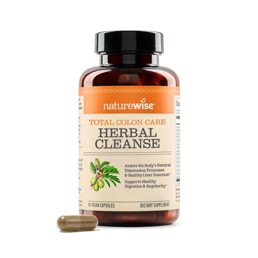 Naturally Total Colon Care Herbal Cleanse - Z Prebiotyki, Botaniczne, & Przeciwutleniacze - dla regularnego ruchu jelit, trawienie, Gut Health - Wegan, Gluten- Free, Non-GMO - 60 Kapsułki [2- Miesiąc dostaw]