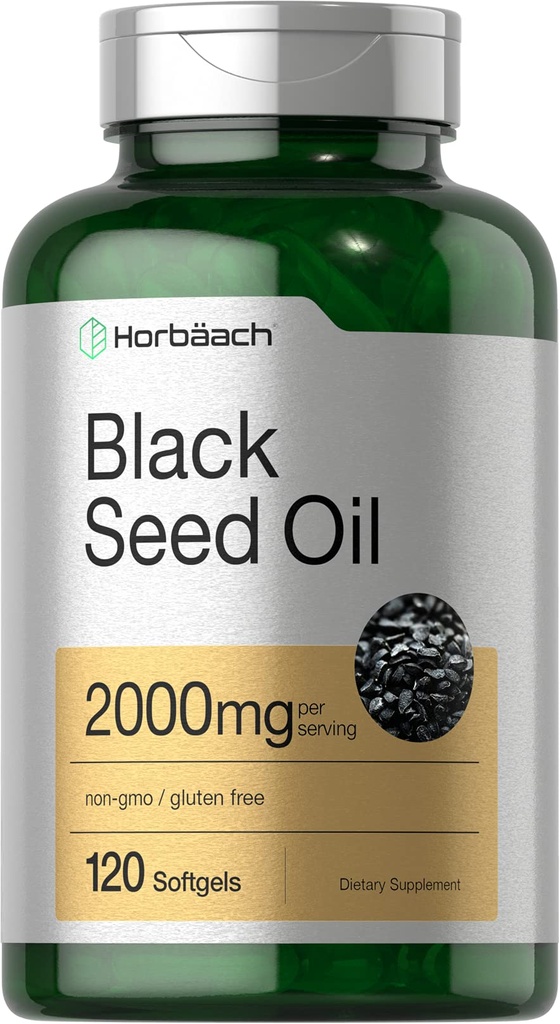 Horbaach Black Seed Oil Cold Pressed Softgel Kapsułki 124; 2000mg 124; 120 Hrabia 124; Suplement z Omega 6 i 9 124; Nigella Sativa Xi124; Non-GMO i Gluten Free