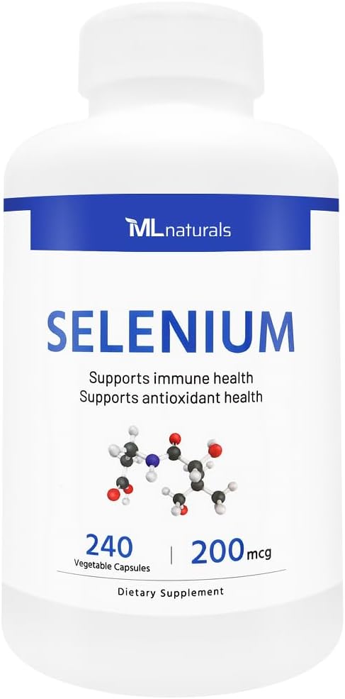 ML Naturals Selenium 200mcg 240 Kapsułki roślinne. Obsługuje zdrowie immunologiczne, NSF- Certified & cGMP- Compliant