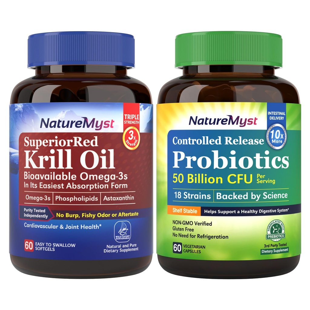 Oil kryll i probiotyki 50 Billion Bundle, Profesjonalne klasy, Non-GMO, Serce, Joint, Funkcje Gut & Wsparcie immunologiczne