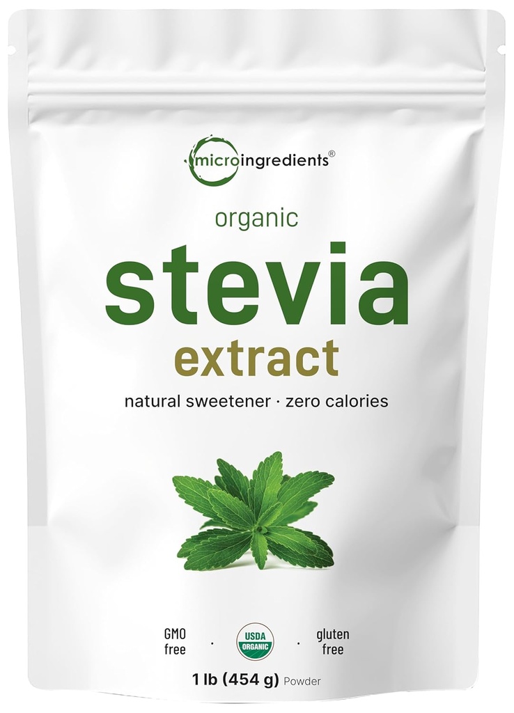 Czysty organiczny proszek Stevia, 1 funt (2,837 Służenie), Najwyższa klasa Stevia Green Leaf Extract Reb- 124; Zmniejszona gorzka posmak 124; 0 Calorie, Natural Sweetener, Sugar Alternative, Keto Friendly