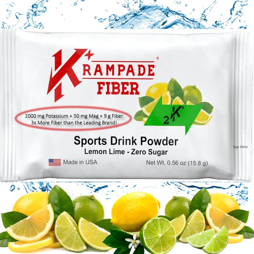 Krampade Fiber Supplement Electrolytes Powder - 9g Prebiotic Fiber + 2000mg Potasu Supplement + Magnezu Result 124; Cramp Relief Agreef 124; Hydration Packets Result 124; Digestive Health Support
