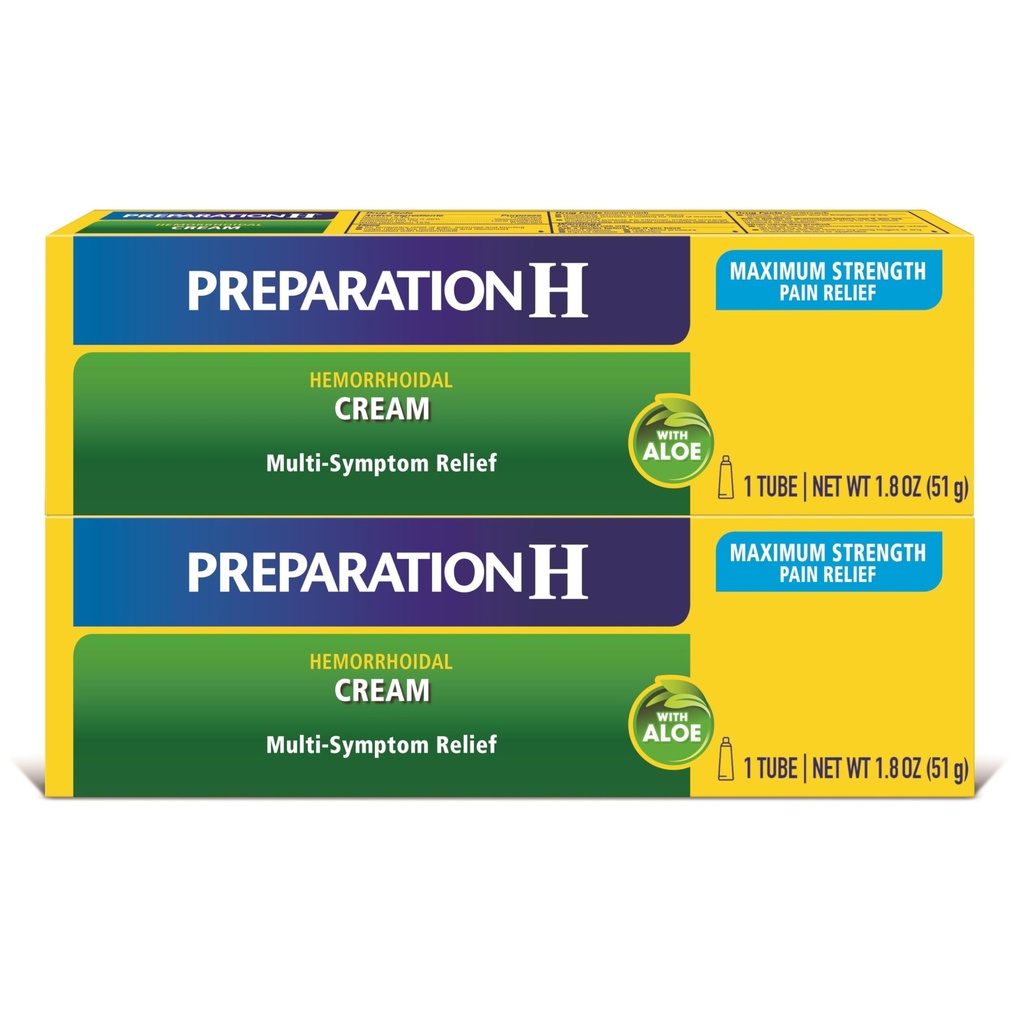 Preparat H Krem do leczenia hemoroidów objawowych (2 x 1, 8 Ounce Tube), maksimum siły Wieloobjawowa ulga bólowa z Aloe