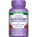 Nature 's Truth Elderberry Immune Complex: 124; 60 Tabletki do żucia: 124; Plus Witamina C & Cynk: 124; Mieszane jagody: 124; Wegan, Non-GMO, & Gluten