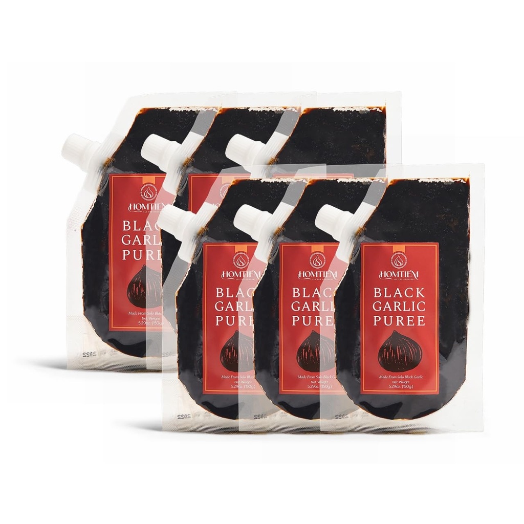 Homtiem Black Garlic Puree 150g. (Wykonane z 100% Solo czarny czosnek), fermentowany na 90 dni, Non-GMO, Gotowy do jedzenia na przekąski i gotowania (6)